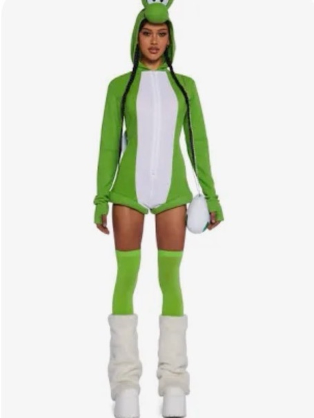 Green Frog Hooded Kids Costume Romper with White Belly